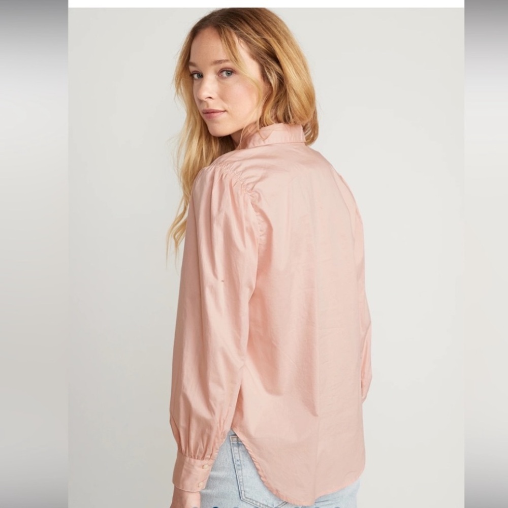 NWT OLD NAVY Smocked Cotton Button Down Shirt ~ Bamboo Pink Medium - Picture 2 of 2